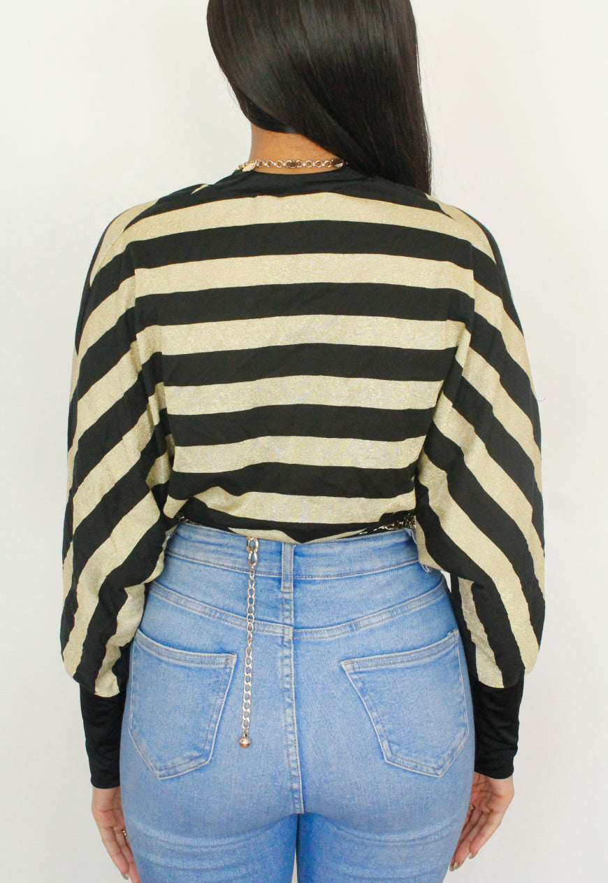 Rio - Gold and Black striped Batwing Bodysuit