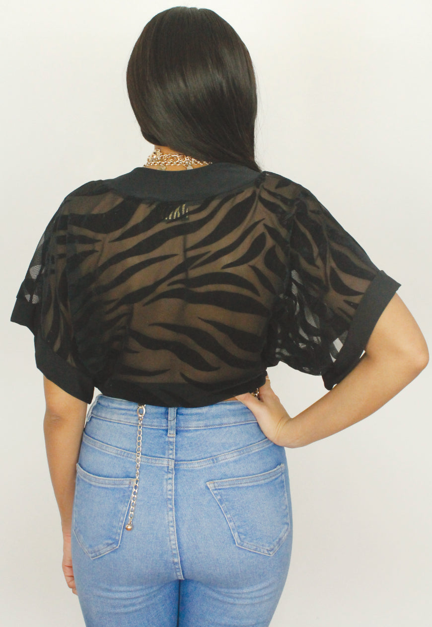 Morocco - Zebra Velour and Mesh Cropped Kimono Top