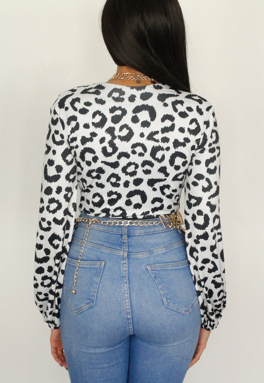 Obsession - Monochrome Black and White Leopard Print Bodysuit